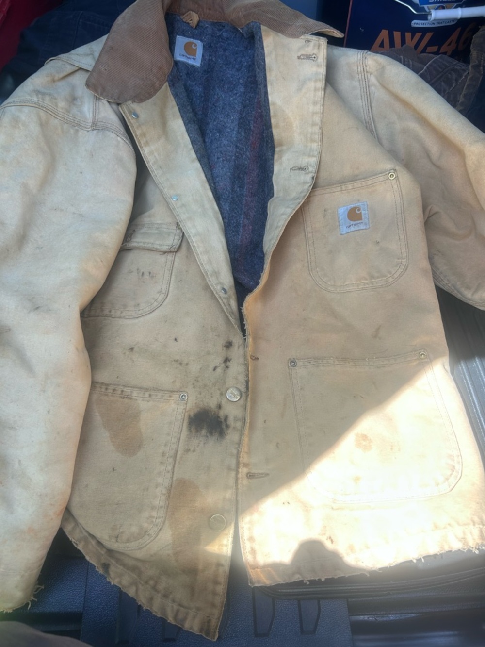 Carhartt Tan Collar Jacket with Gray Felt Lining